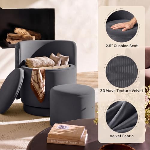 Velvet Vanity Chair with Storage 360° Swivel Accent Stool FootRest