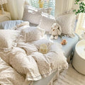 Floral Twin Size Duvet Cover with Lace Ruffles Soft 100% Cotton Comforter Cover Set for Teen Girls Kids,Blue Flower Cute Bedding Set 3 Pieces,Includes 1 Duvet Cover& 2 Pillowcases
