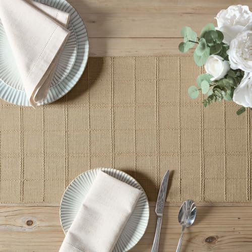 ZeeMart Linen Checked Farmhouse Table Runner, 13x36 Inches Camel