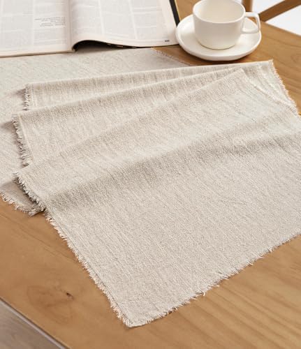 Vitalizart Beige Table Runner 14" x 120" Long Slub Texture Cotton Linen
