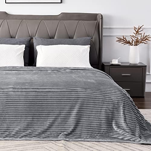 BEDELITE 3D Ribbed Jacquard Grey Full Size Blankes for Bed, 84x90 Inch