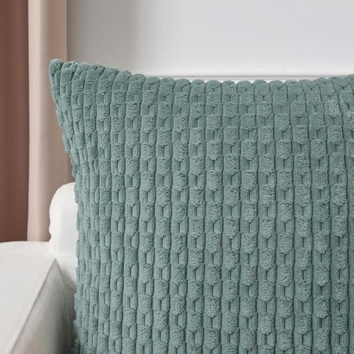 Kevin Textile Soft Corduroy 16x16 Inch Pillow Covers 2 Pack, Teal Green