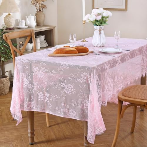 Vintage Lace Tablecloth 60"x120" Rectangle Pink Wedding Overlay 10FT Fabric