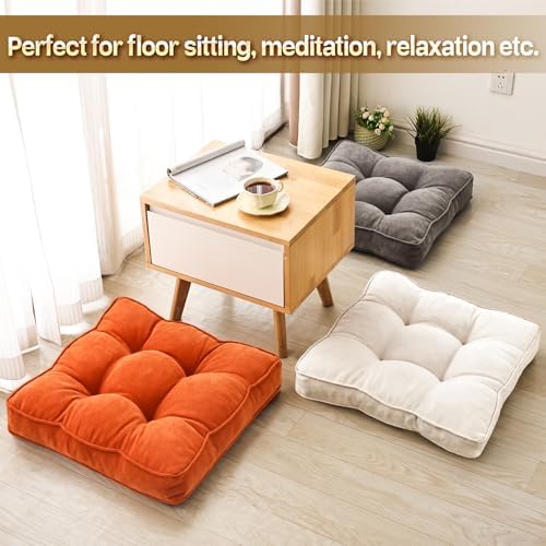 MIDDLE ONE Floor Pillow Set of 2, Memory Foam Cushion 22x22 – Square, Grey