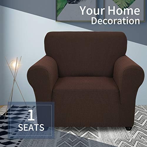 JIVINER Super Stretch Chair Slipcovers with Arms 1-Piece Jacquard Small Checks Living Room Armchair Covers Soft Anti Slip Sofa Couch Furniture Protector for Kids Pets (Chair, Coffee)