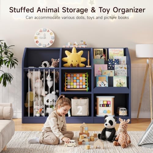 ONBRILL Toy Organizer with Bookshelf & Stuffed Animal Storage, Navy Blue
