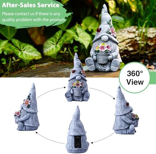 Goodeco Solar Sitting Gnome with LED Flower Light Garden Decor