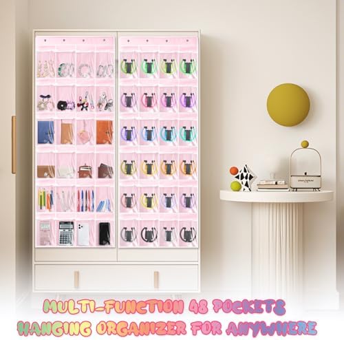 VZZNN 2 Pack Classroom Headphone Storage Organizer, Over The Door Hanging Pocket Chart with 24 Clear PVC Pockets & Metal Hooks, Headphone Holder Bag for School, Office, Dorm, Home Organization