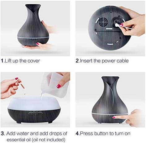Aroma Essential Oil Diffuser, 400ml Ultrasonic Cool Mist Humidifier with Waterless Auto Shut-Off and Cleaning Kit for Home, Yoga, Office, Spa, Bedroom, Baby Room - Wood Grain