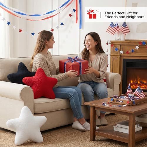 Cumule 3 Pcs Patriotic Star Throw Pillows Red White Blue Stuffed Star Plush Pillows 4th of July Decor for Couch Bed Sofa Independence Day Memorial Day Home Decor