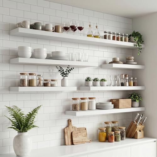 36 Inch Floating Shelves for Wall, 8"D Wood Storage Shelves, White Finish