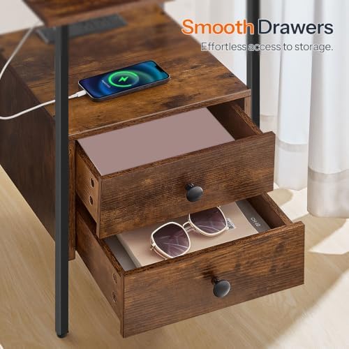 HOOBRO End Table with Charging Station, Bedside Table with Drawers