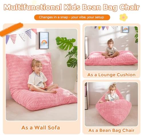 MAXYOYO Kids Bean Bag Chair, 3 in 1 Convertible Bean Bag Sofa with Removable Cover for Children, Soft Floor Lounger with Supportive Shredded Foam Filling, Floor Cushion Chair for Living Room, Playroom
