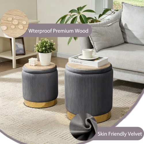 Royal Windsor Round Ottoman with Storage Set of 2, Storage Vanity Stool