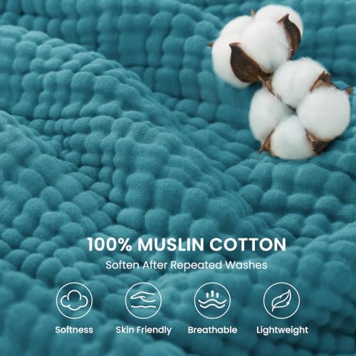 Love's cabin 100% Cotton Muslin Blanket Twin Size for Bed, Teal