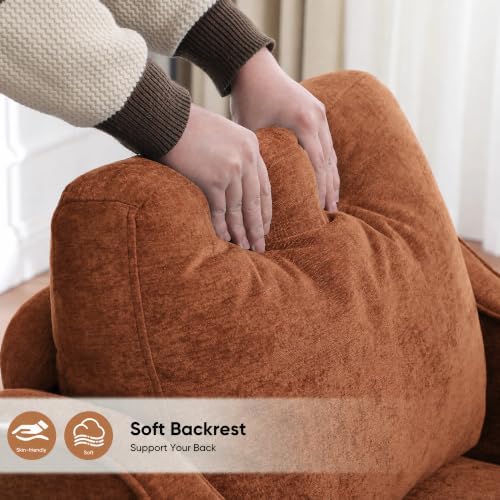 Accent Chairs Set of 2, Upholstered Living Room Chairs with Side Pockets, Mid Century Modern Reading Chair for Bedroom, Comfy Armchair Single Sofa Side Chair for Office, Small Room, Orange