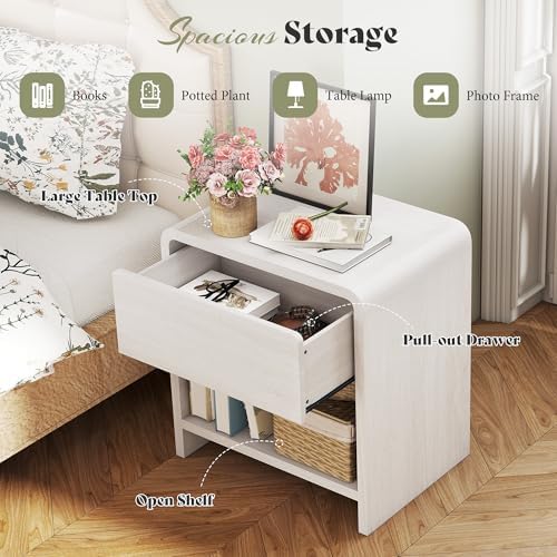AMERLIFE Nightstands Set of 2 with Storage Drawer & Shelves, White