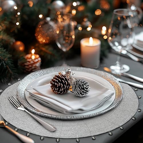 COTTON CRAFT Glitz Handmade Beaded Charger Placemat - 4 Pack - Silver Bells