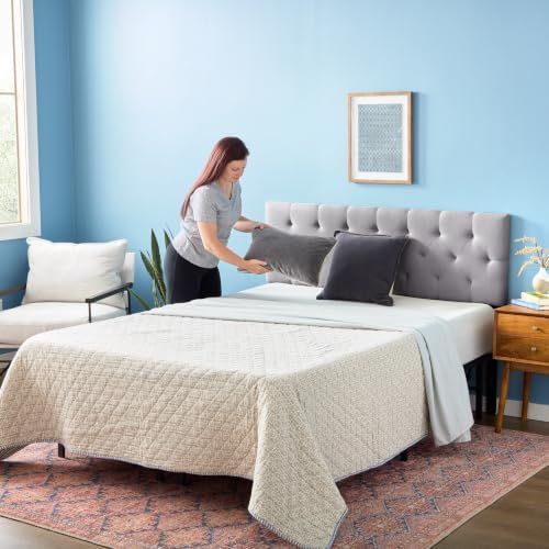 LUCID Mid-Rise Upholstered Headboard, Tufted, Stone, Full/Full XL Size