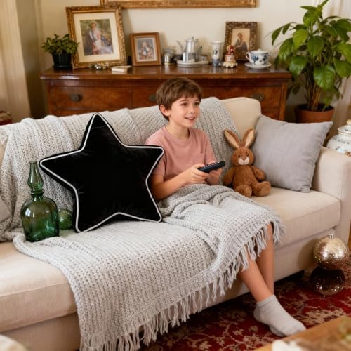 Star Pillow - 22" Large Star Shaped Throw Pillow, Decorative Floor Cushion, Accent Pillow for Sofa, Couch & Bedroom, Black