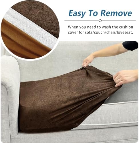 Couch Cushion Cover Leather-Look 1PC Stretch Sofa Seat Slipcover for Living Room Individual Sofa Cushion Cover Couch Seat Protector, Pet-Friendly, Non-Slip, Easy Fit - Light Brown