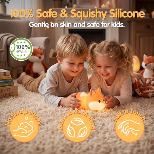 Fox Silicone Night Light for Kids, Cute Squishy LED Lamp Gift