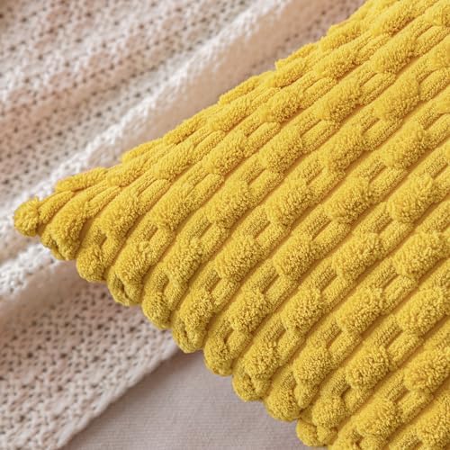 MIULEE Decorative Throw Pillow Covers 18x18 Yellow Textured Corduroy