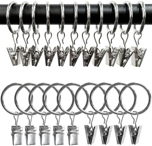100 Pack Metal Curtain Rings with Clips, 1 in ID, Silver