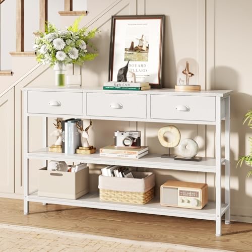 Furologee 47" Console Table with 3 Drawers,Entryway Table with Wooden Shelf