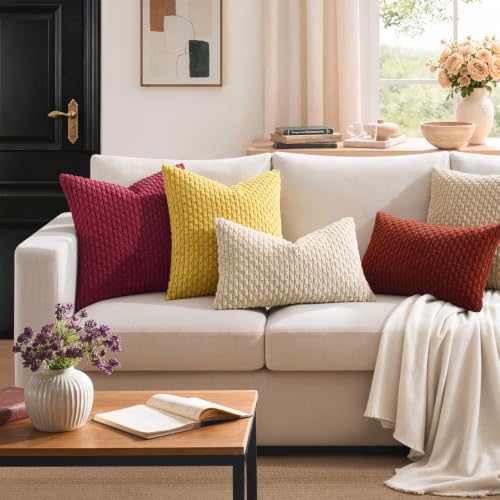 Kevin Textile Soft Corduroy 12"x20" Lumbar Pillow Covers 2 Pack, Beige