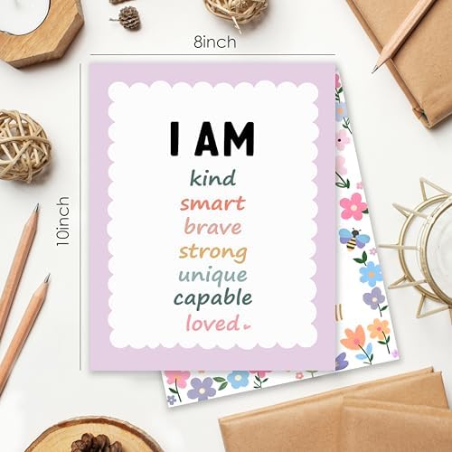 BESERH Boho Floral Positive Affirmation Wall Decor, Inspirational Motivational Quote Wall Art Prints Posters for Classroom Kids Room Nursery Playroom, 8x10 Inches Set of 4 Unframed
