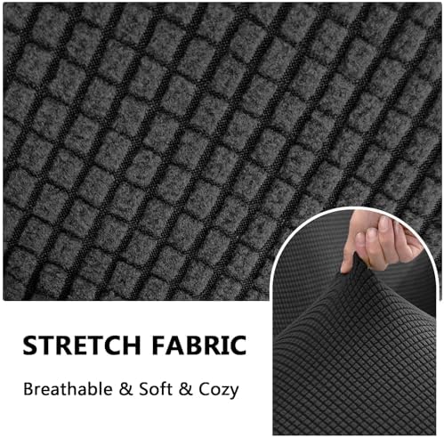 2 Piece Stretch Chair and Ottoman Cover Set, Jacquard Accent Armchair and Foot Stool Slip Cover, Non-Slip Slipcover for Chair with Footrest (Black,2 Pieces Set)