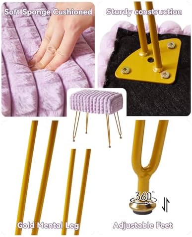 IBUYKE Makeup Vanity Chair, Rectangular Footrest Stool, Purple WBD003V