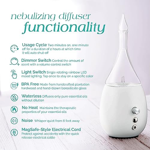 Raindrop 3.0 Nebulizing Essential Oil Diffuser for Aromatherapy by Organic Aromas with Touch Sensor and Magconnect-Style Electrical Cord and Adapter. (Light)