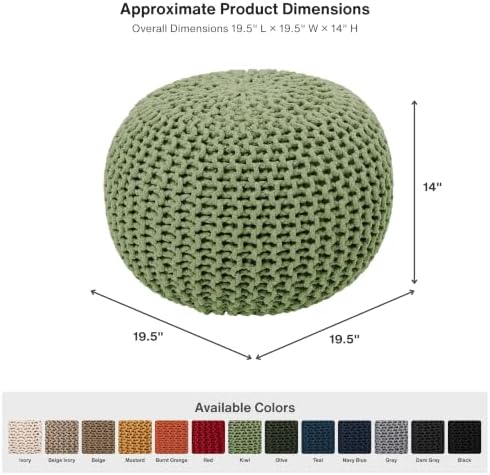 · REDEARTH · Round Pouf Ottoman - Hand Knitted Boho Poof Footrest - Kiwi