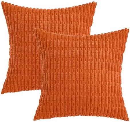 MIULEE Euro Sham Fall Corduroy Decorative Throw Pillow Covers 22x22 Orange