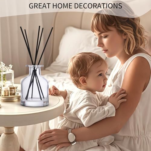 4 Pack Perfume Reed Diffuser Bottle,Empty Big Belly Aromatherapy Essential Oil Bottles Glass Jar with Black Sticks for DIY Fragrance Replacement Diffuser Sets (150ml/ 5 oz, Transparent Color)