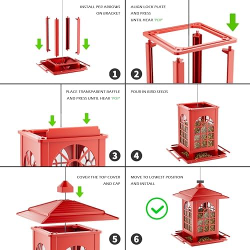 Birdream 2 Pack Bird Feeders for Outdoor Hanging, Assembly Required, 1-Min Easy Setup, Classic Courtyard Design, Attracting Cardinals Chickadees Goldfinches & Sparrows - Red