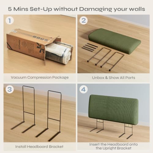 Pinmoco 4.7" Upholstered Headboard for Full Size Bed, Height Adjustable and Ergonomic Headboard, Easy Assemble, Sturdy and Durable,Olive Green