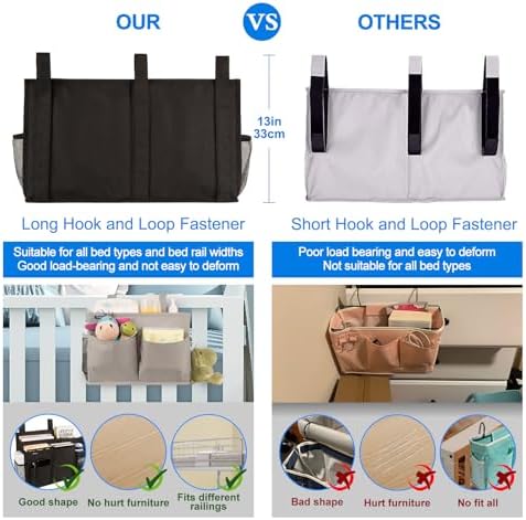 Surblue Caddy Hanging Organizer Bedside Storage Bag for Bunk and Hospital Beds, Black, L