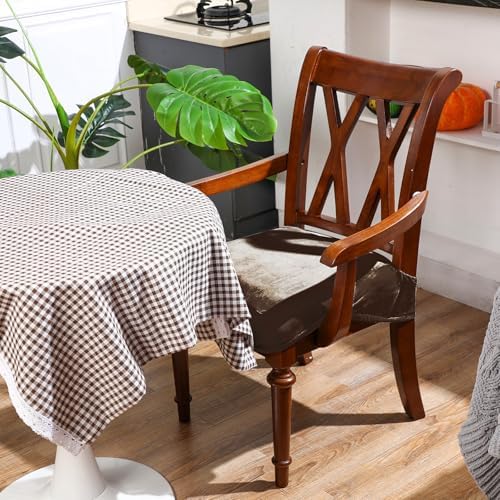 Havawish Extra Wide Dining Chair Seat Covers, Coffee, Velvet, 6 Pcs