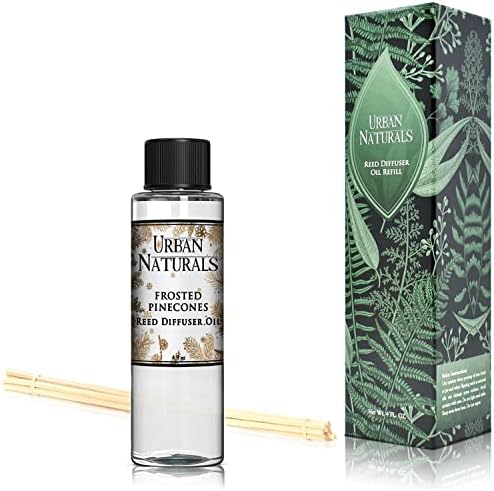 Urban Naturals Frosted Pinecones Holiday Oil Reed Diffuser Refill with Free Set of Reed Sticks – Pine, Cinnamon, Clove, Cedar Wood, Sandalwood and Vanilla Bean – Vegan, 4 oz, Made in the USA