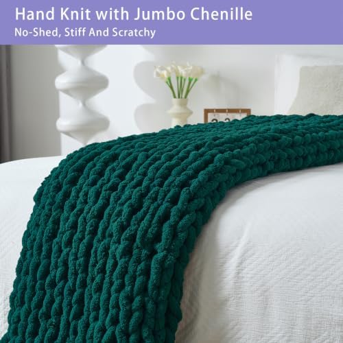 Bigacogo Chunky Knit Throw Blanket for Couch, 51x63 inches, Dark Green