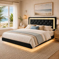 Floating Full Bed Frame, RGB LED Lights, Diamond Tufted Headboard, Black