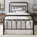 Allewie Twin Size Metal Platform Bed Frame with Headboard, Black