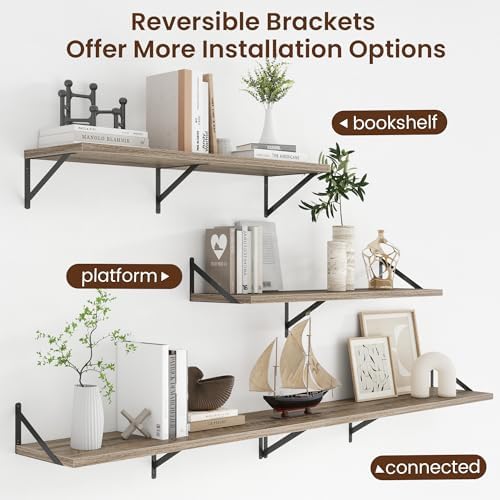 Axeman Deep Floating Shelves - 40 Inch Floating Shelves Set of 2-12 Inch Deep Grey Wood Wall Shelves for Living Room Bathroom Kitchen