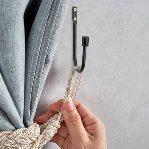 Black Curtain Holdbacks - 2pcs，Curtain Holders Wall Mounted, Curtain Pull Back Hooks for Drapes, Vintage Curtain Holdbacks, Drapery Hardware, Curtain Side Holders for Wall