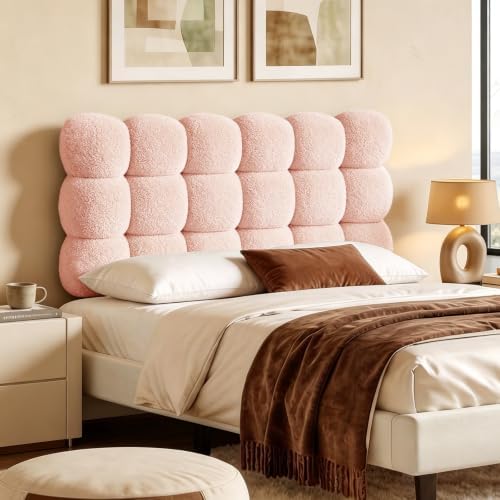 Pinmoco Full Cloud-Shaped Upholstered Headboard, Teddy Fleece Pink