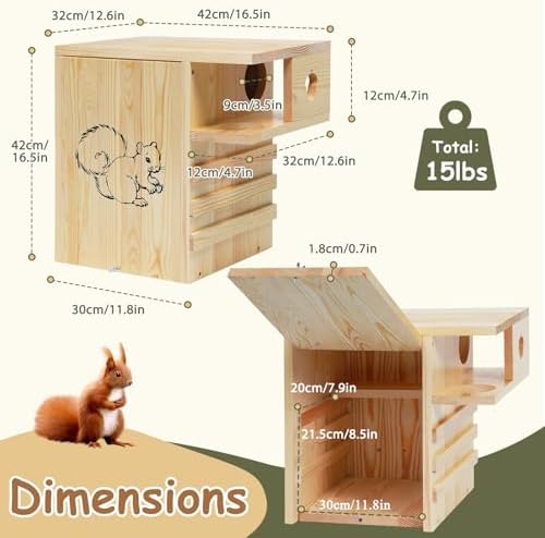 Extra Large Squirrel Housse for Outside, Wood Squirrel Nesting Box Outdoor