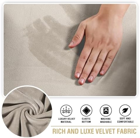 H.VERSAILTEX Stretch Velvet 3 Piece T Cushion Sofa Slipcovers for Living Room Individually Sofa Covers for 3 Seat Cushion Covers Stay with Elastic Bands (Sofa, French Oak)